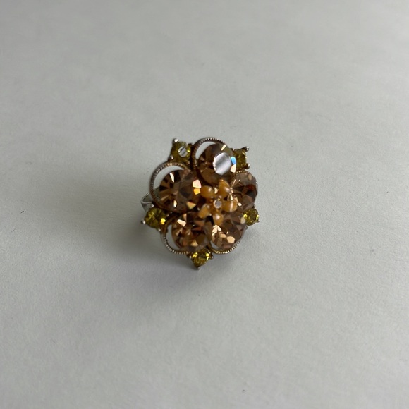 Brown & Yellow Rhinestone Adjustable Flower Ring - Picture 2 of 3